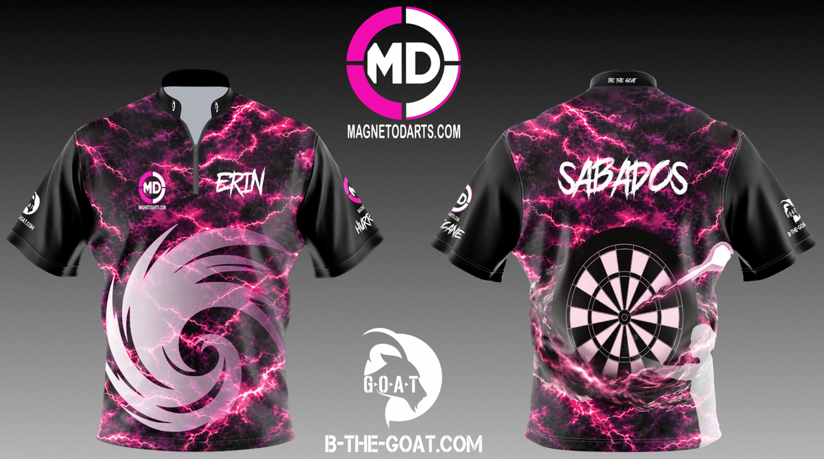 HURRICANE black and pink lightning stand-up collar jersey front and back
